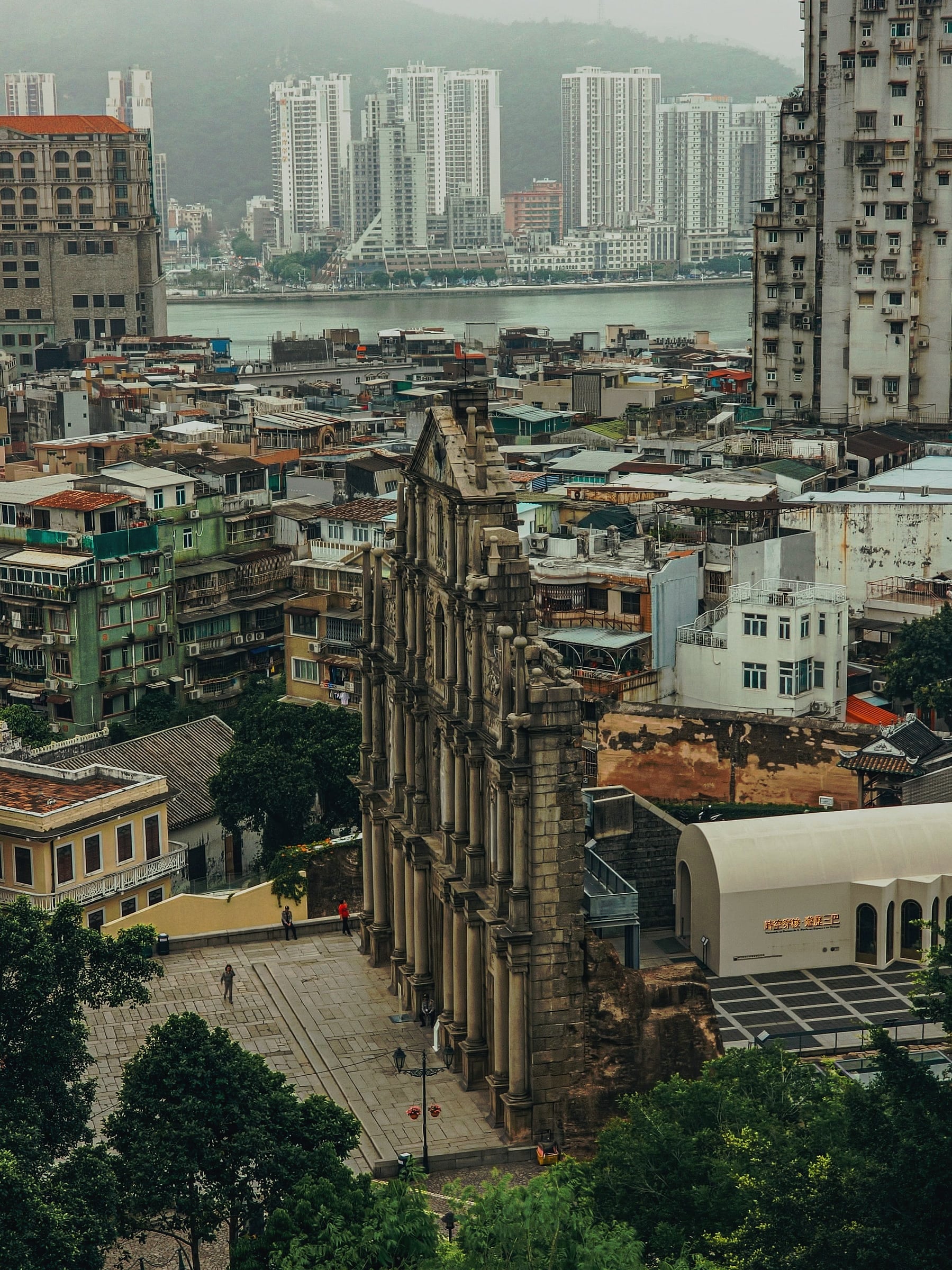 The Ruins of St Paul's seen from above, surrounded by the rooftops of old Macau.